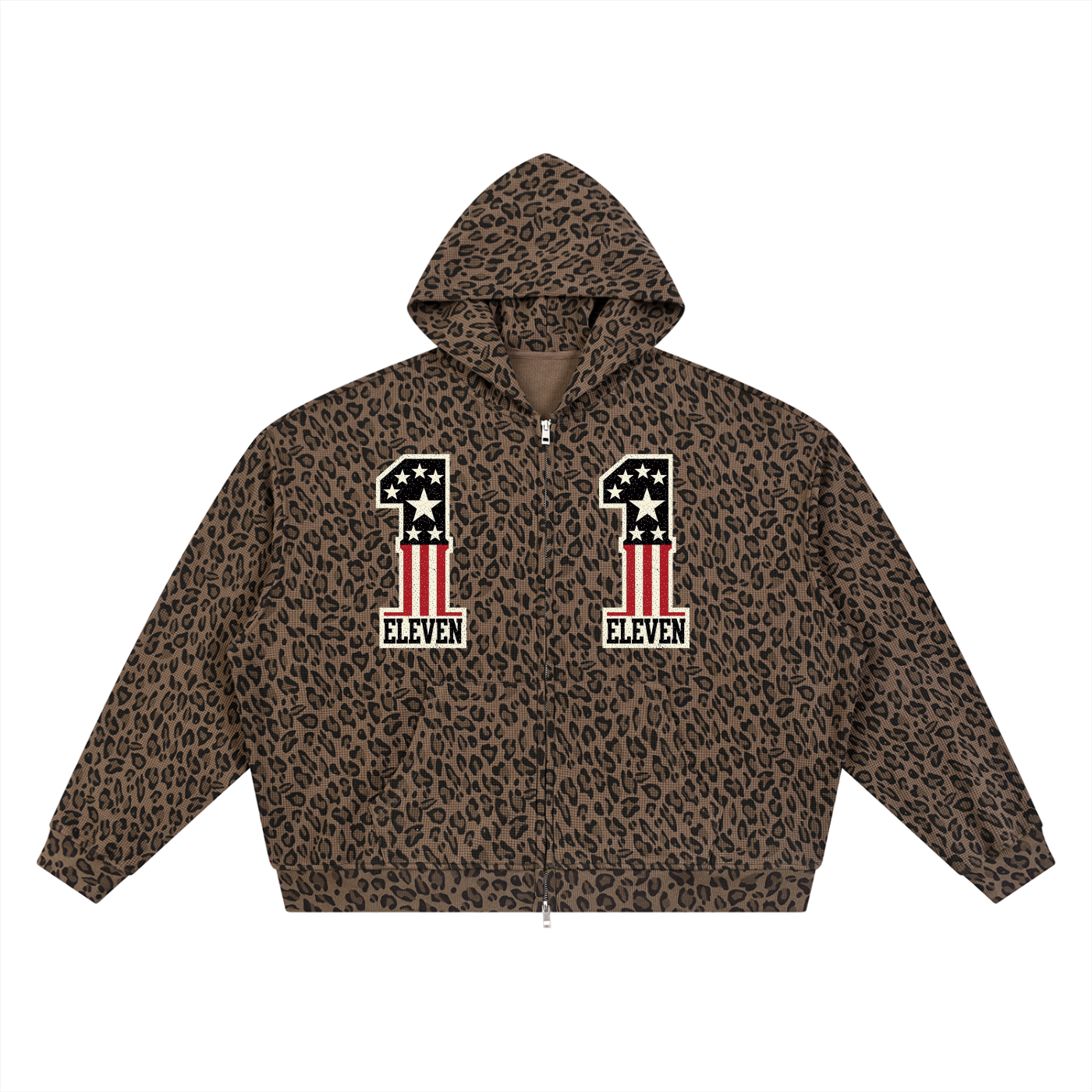 Unisex Leopard Print Waffle Full Zip Hoodie