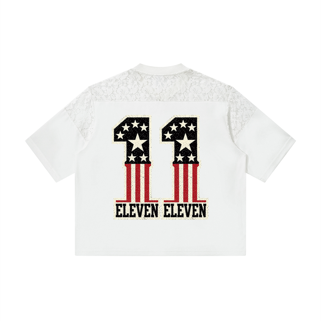 Unisex Lace Paneling V-Neck T-Shirt