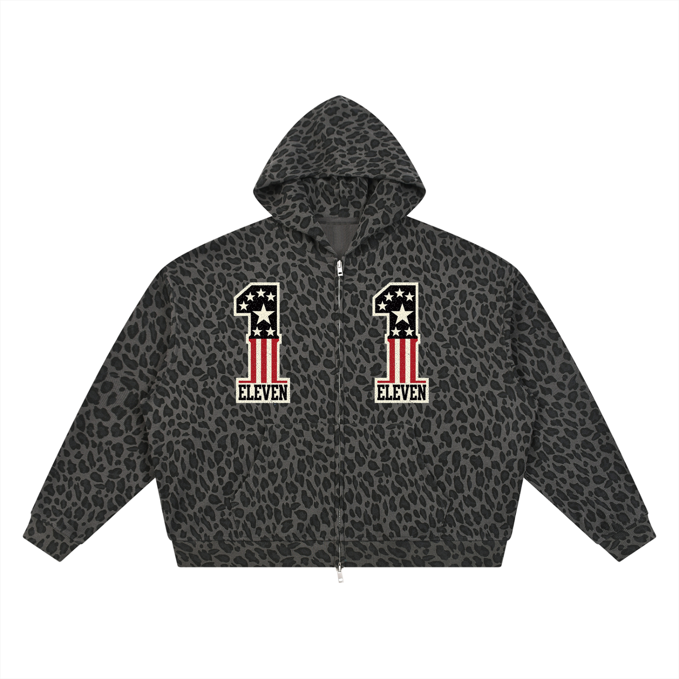 Unisex Leopard Print Waffle Full Zip Hoodie