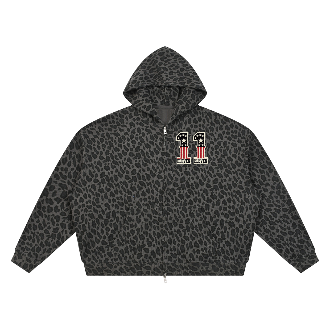 Unisex Leopard Print Waffle Full Zip Hoodie