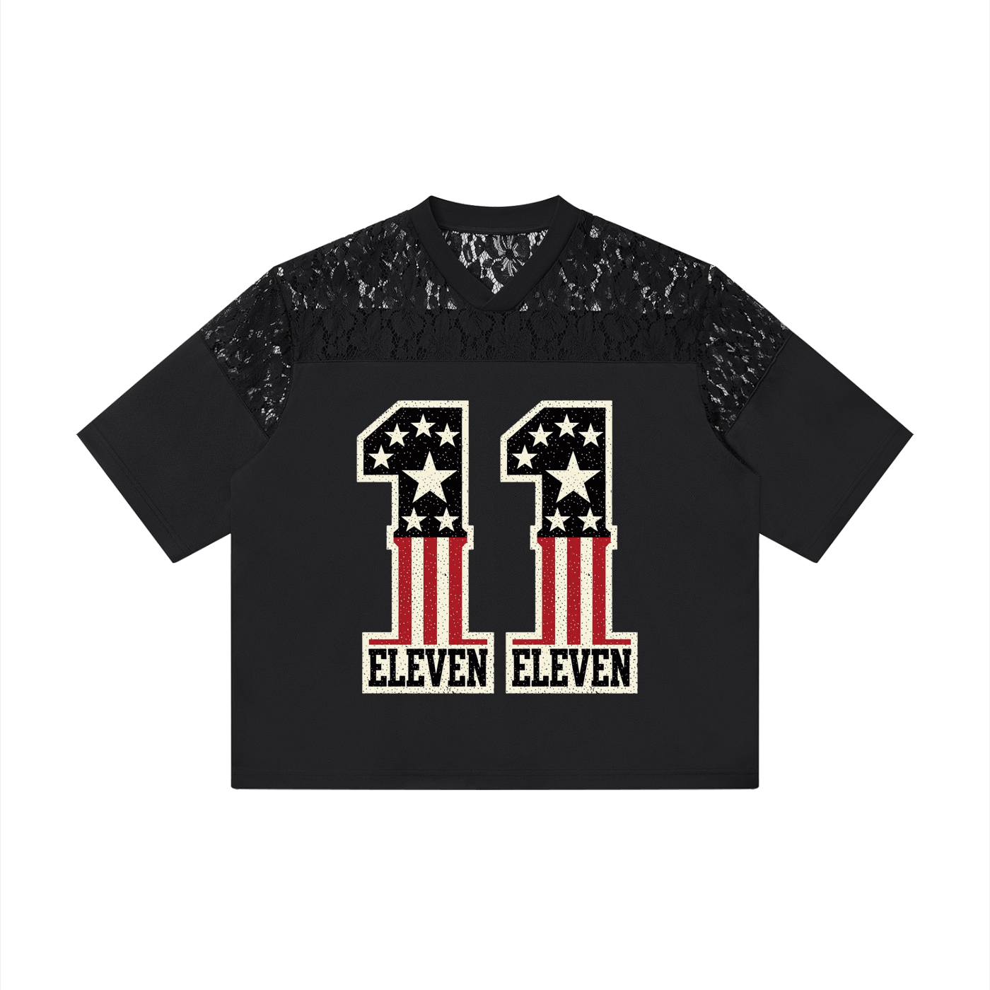Unisex Lace Paneling V-Neck T-Shirt