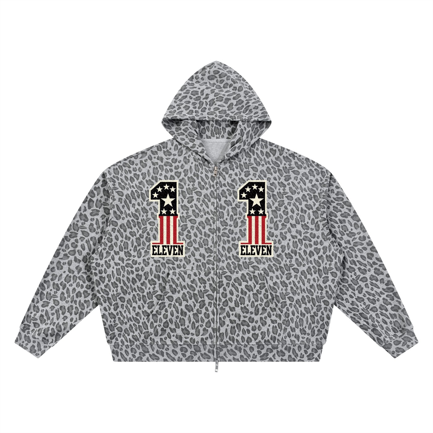 Unisex Leopard Print Waffle Full Zip Hoodie