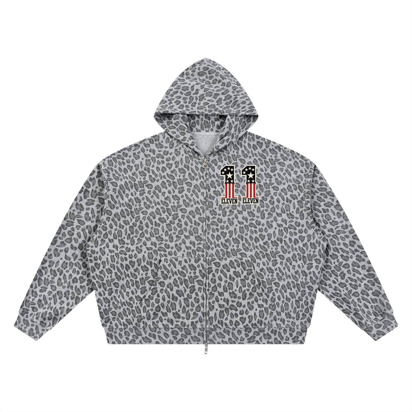 Unisex Leopard Print Waffle Full Zip Hoodie
