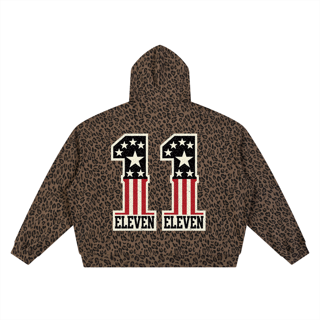 Unisex Leopard Print Waffle Full Zip Hoodie