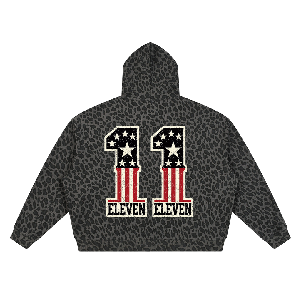 Unisex Leopard Print Waffle Full Zip Hoodie