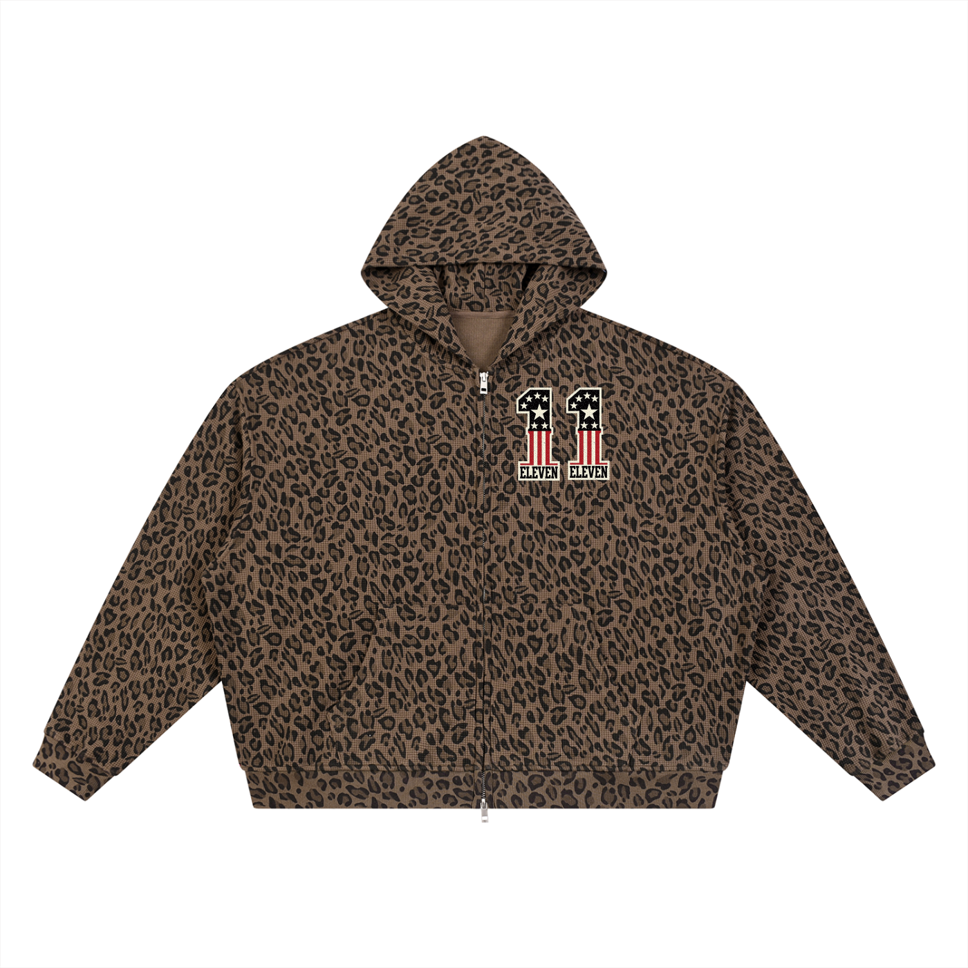 Unisex Leopard Print Waffle Full Zip Hoodie
